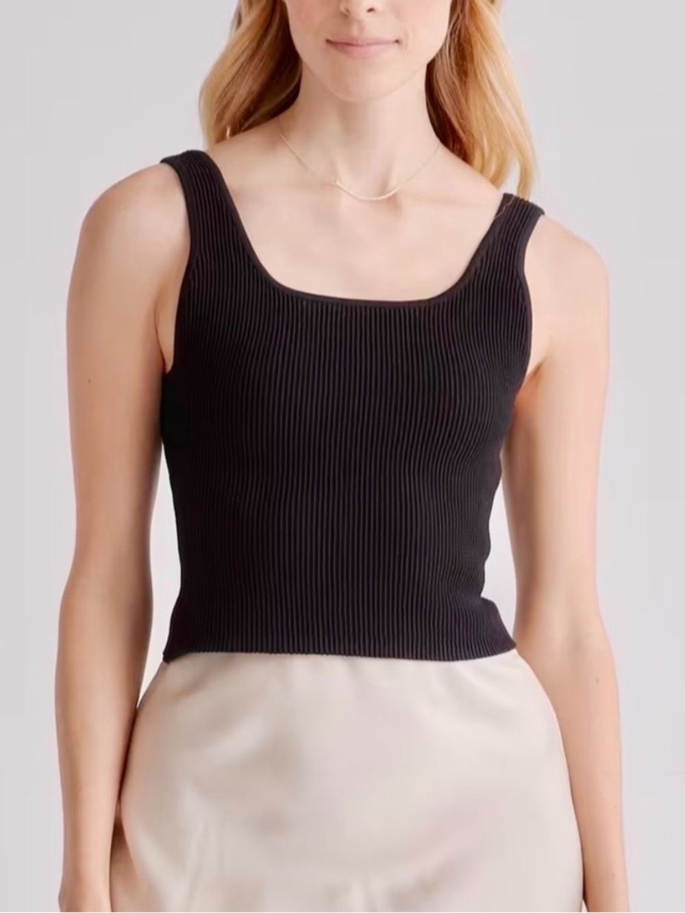 QUINCE cropped square neck ribbed knit tank